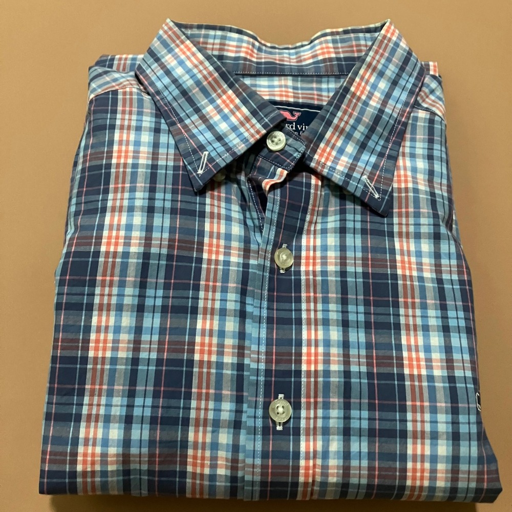 Vineyard‎ Vines Slim Fit Whale Shirt Plaid Button Down Long Sleeve Mens L Cotton